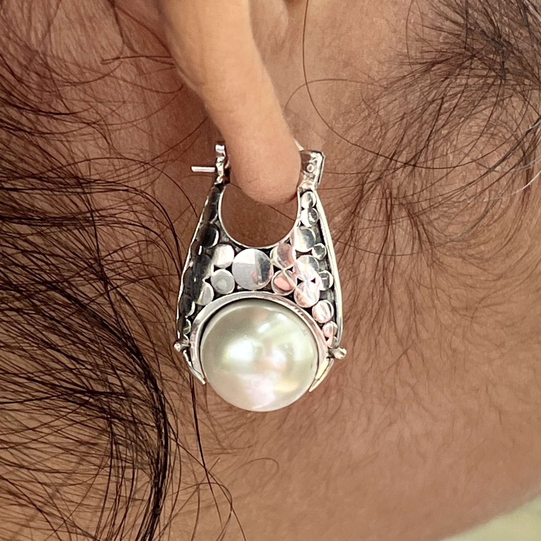 (HANDMADE 925 BALI STERLING SILVER FILIGREE EARRINGS WITH PEARL)